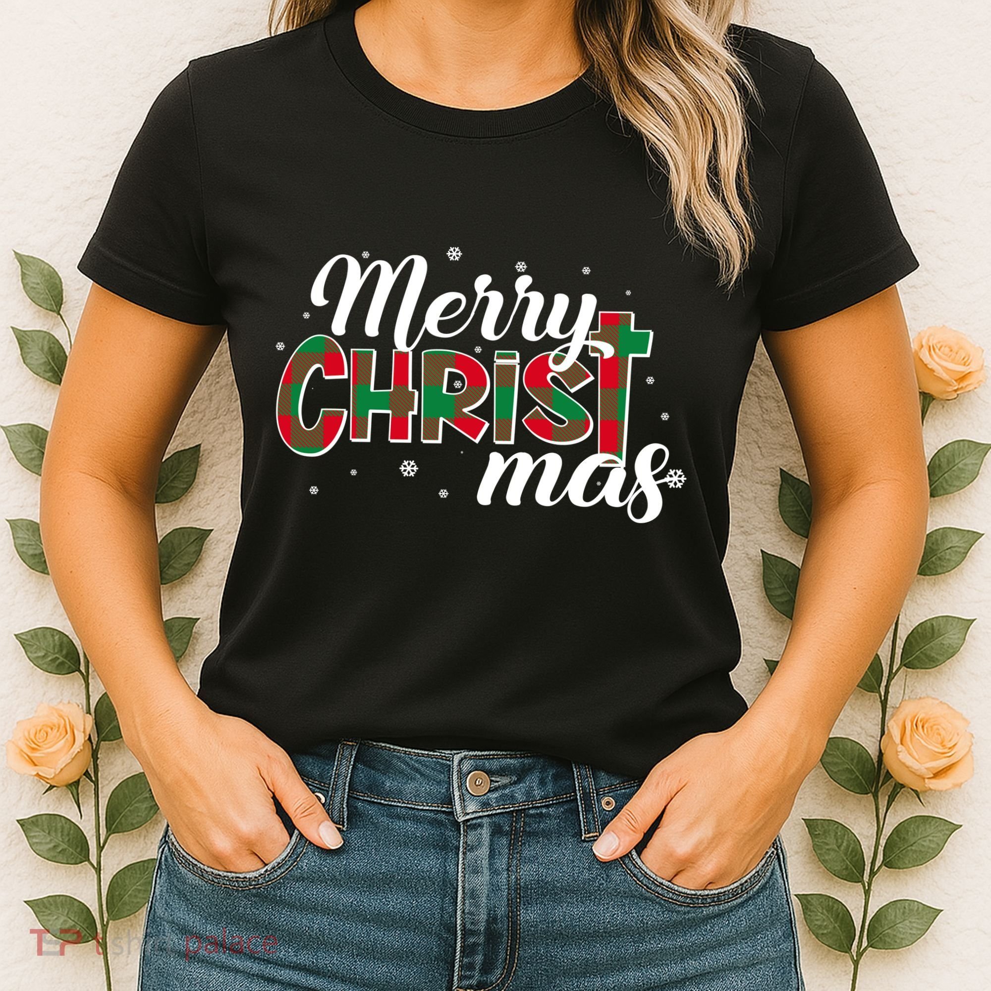 Plaid Merry Christmas Christ Women's T-Shirt