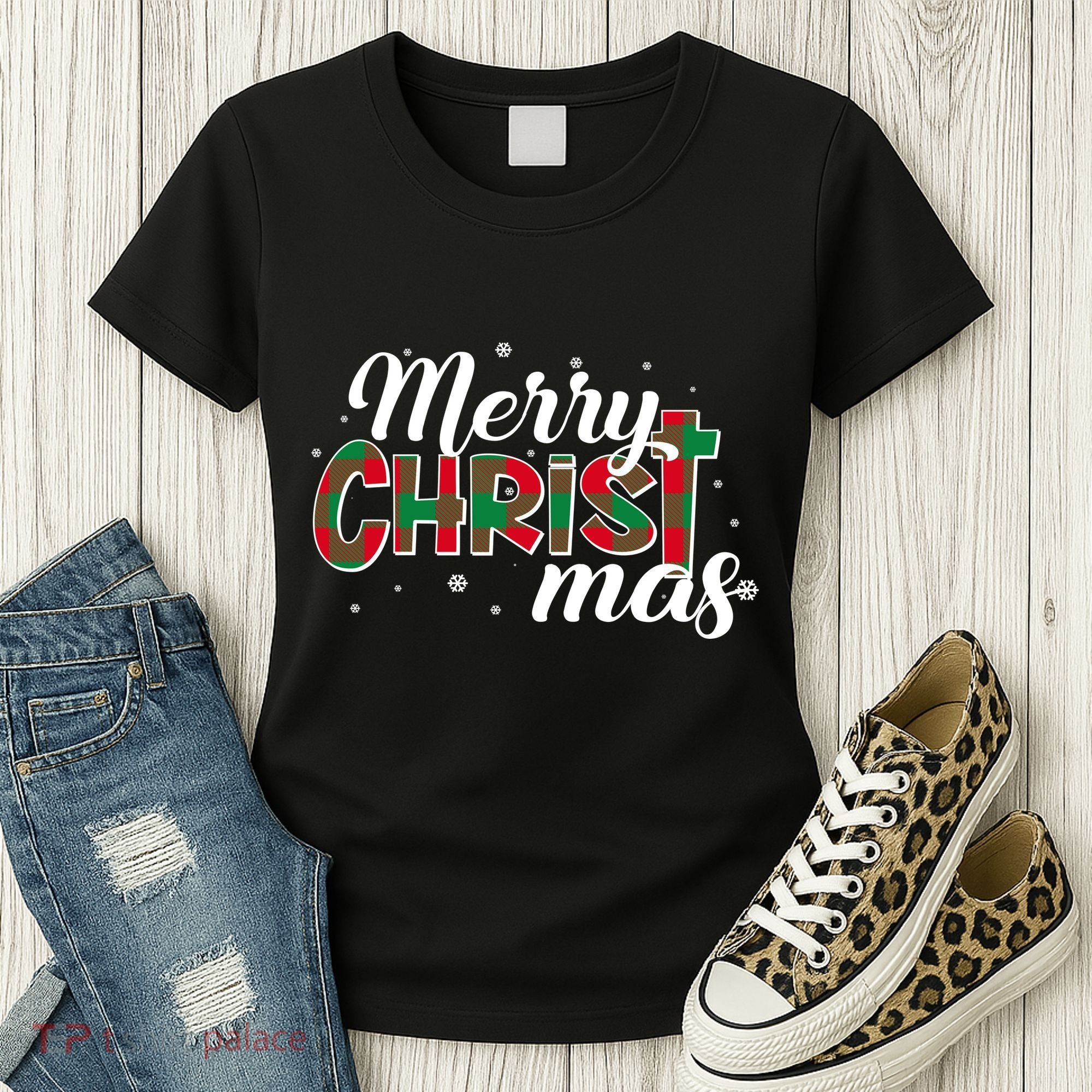 Plaid Merry Christmas Christ Women's T-Shirt