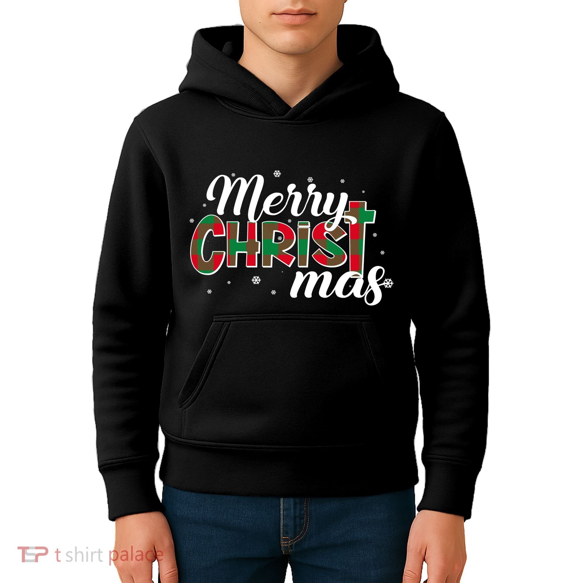 Plaid Merry Christmas Christ Kids Hoodie