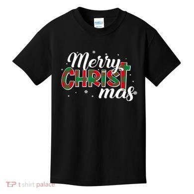 Plaid Merry Christmas Christ Kids T-Shirt