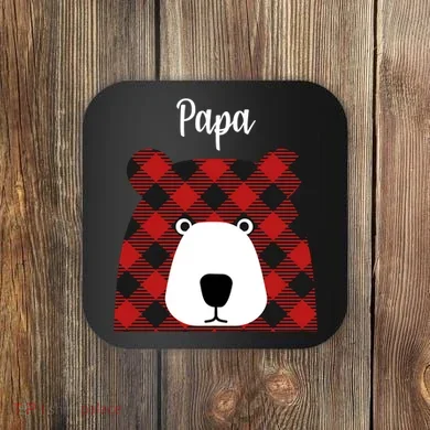 Plaid Pattern Papa Bear Coaster