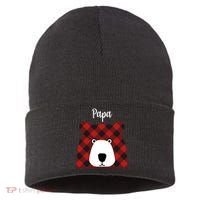 Plaid Pattern Papa Bear Sustainable Knit Beanie thumb 0