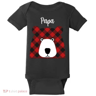 Plaid Pattern Papa Bear Baby Bodysuit