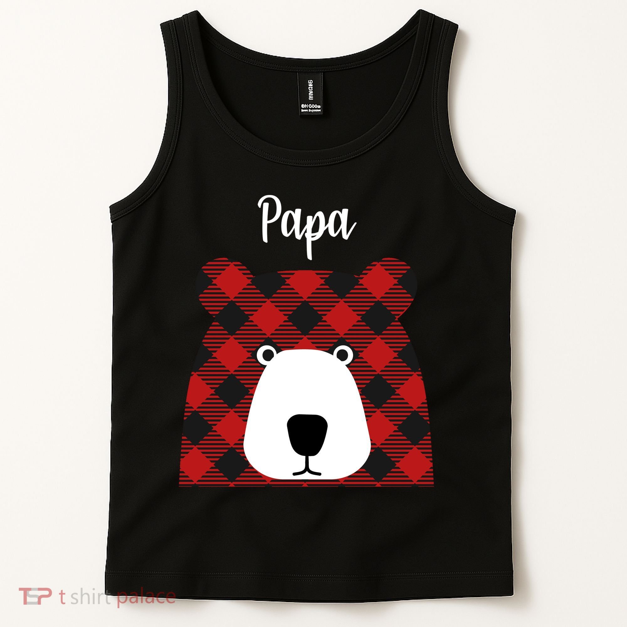 Plaid Pattern Papa Bear Tank Top