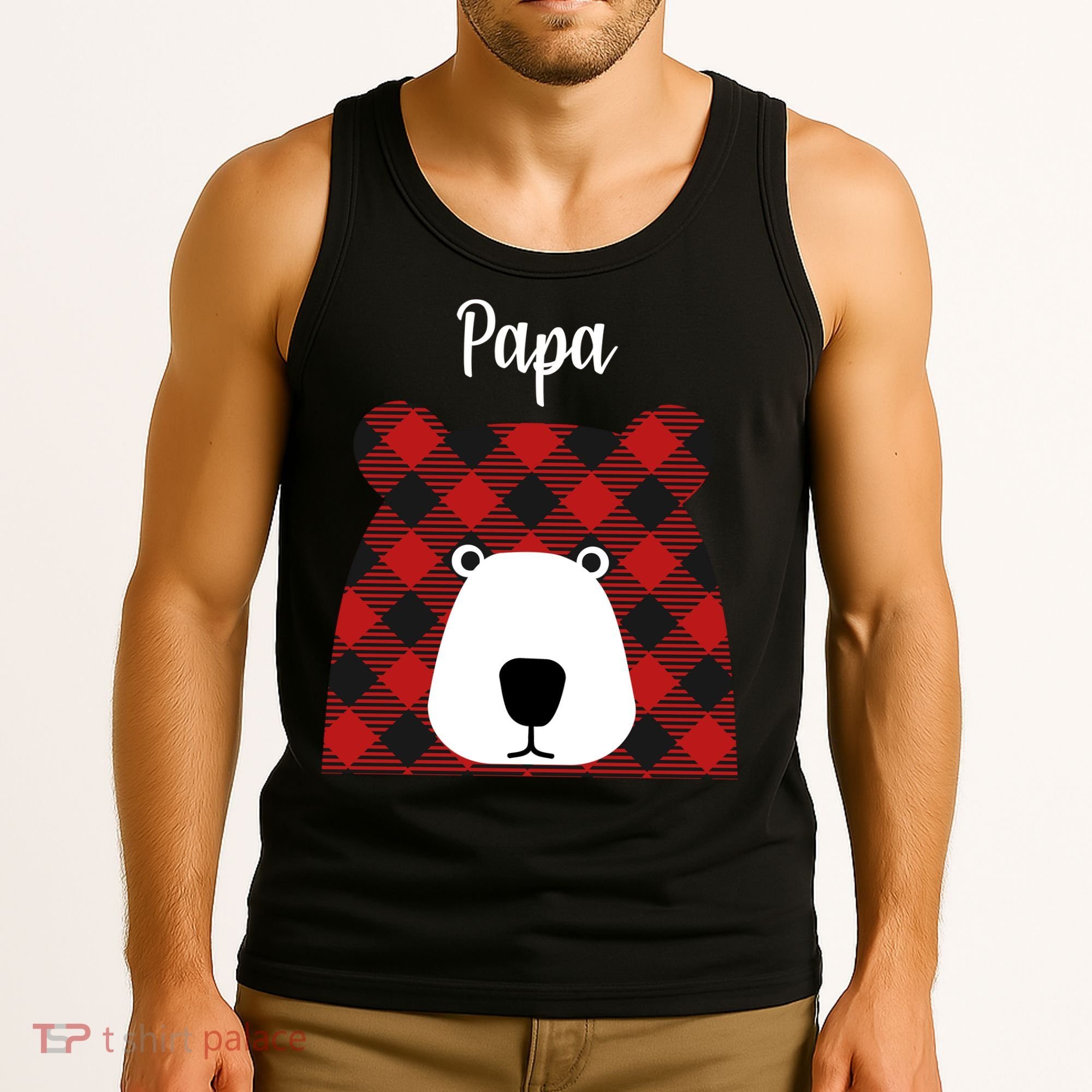 Plaid Pattern Papa Bear Tank Top