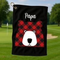 Plaid Pattern Papa Bear Golf Towel thumb 1