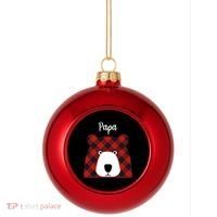 Plaid Pattern Papa Bear Plastic Christmas Ball Ornament thumb 0