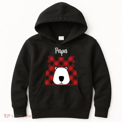 Plaid Pattern Papa Bear Kids Hoodie