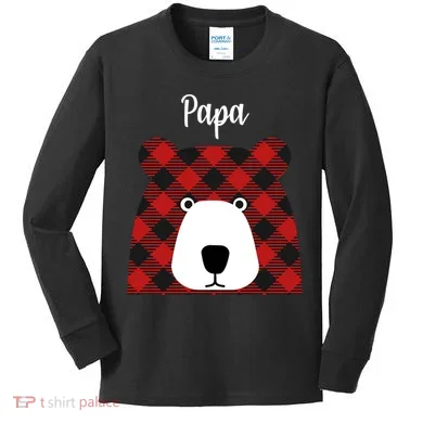 Plaid Pattern Papa Bear Kids Long Sleeve Shirt