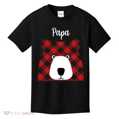 Plaid Pattern Papa Bear Kids T-Shirt