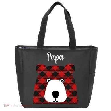 Plaid Pattern Papa Bear Tote Bag