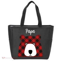 Plaid Pattern Papa Bear Tote Bag thumb 0