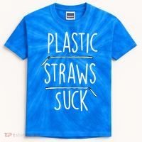 Plastic Straws Suck Kids Tie-Dye T-Shirt thumb 0