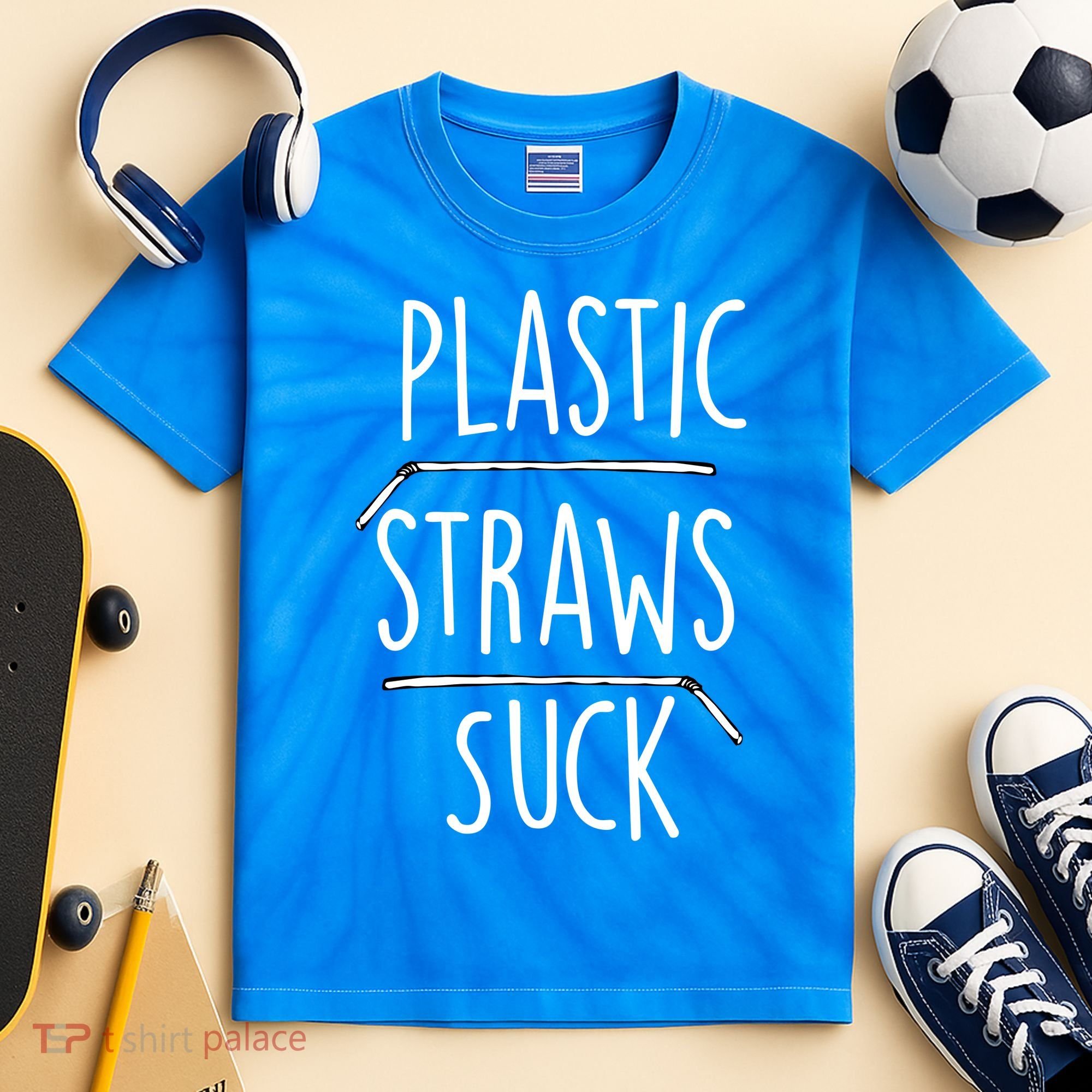 Plastic Straws Suck Kids Tie-Dye T-Shirt