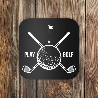 Play Golf Golfball Clubs Crossbones Coaster