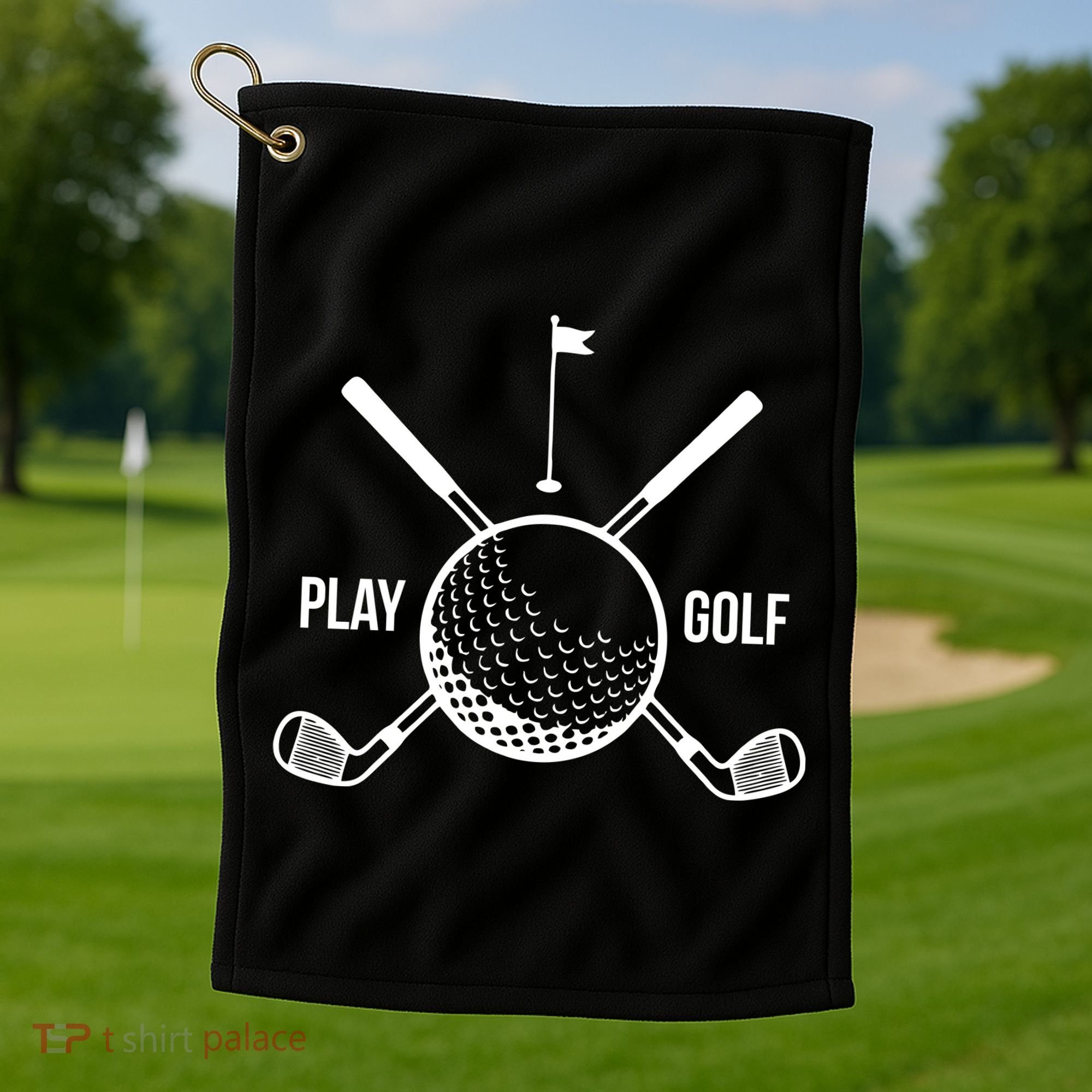 Play Golf Golfball Clubs Crossbones Golf Towel