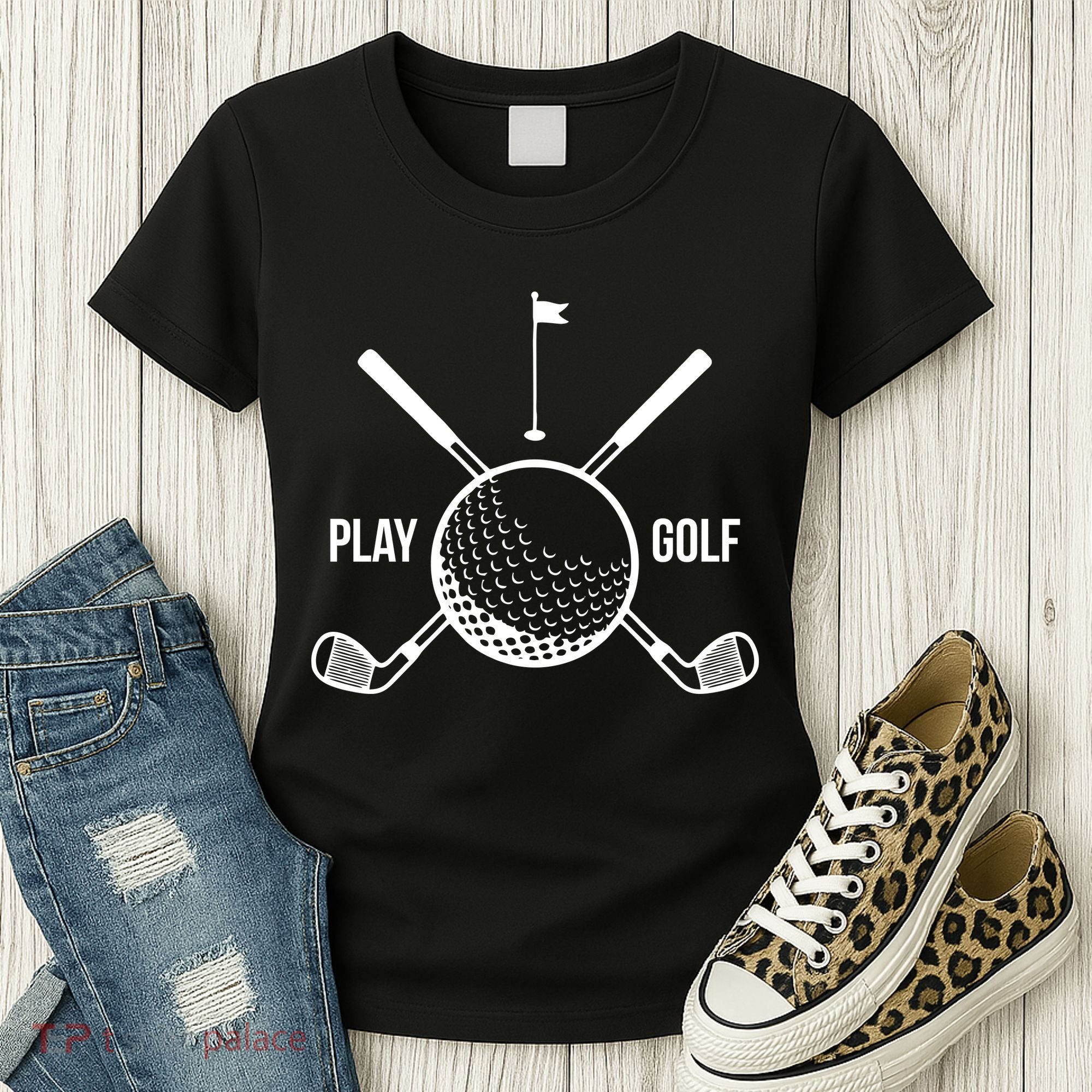 Play Golf Golfball Clubs Crossbones Women's T-Shirt
