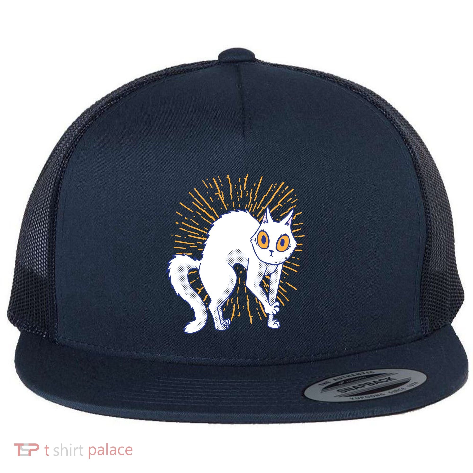 Playful Cat Flat Bill Trucker Hat