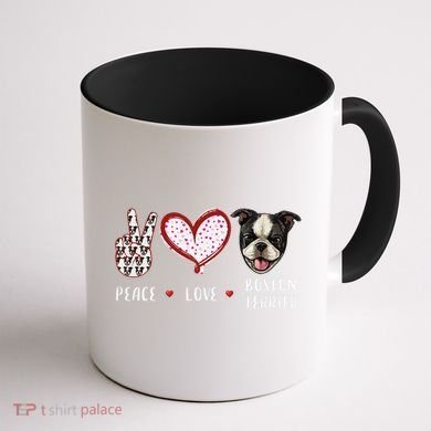 Peace Love Boston Terrier Dog Gifts Coffee Mug back