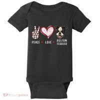 Peace Love Boston Terrier Dog Gifts Baby Bodysuit thumb 0