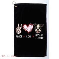 Peace Love Boston Terrier Dog Gifts Golf Towel thumb 0