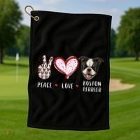 Peace Love Boston Terrier Dog Gifts Golf Towel thumb 1