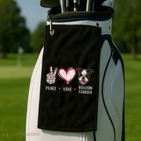 Peace Love Boston Terrier Dog Gifts Golf Towel thumb 2