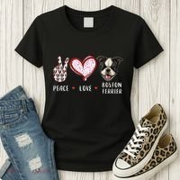 Peace Love Boston Terrier Dog Gifts Women's T-Shirt thumb 3
