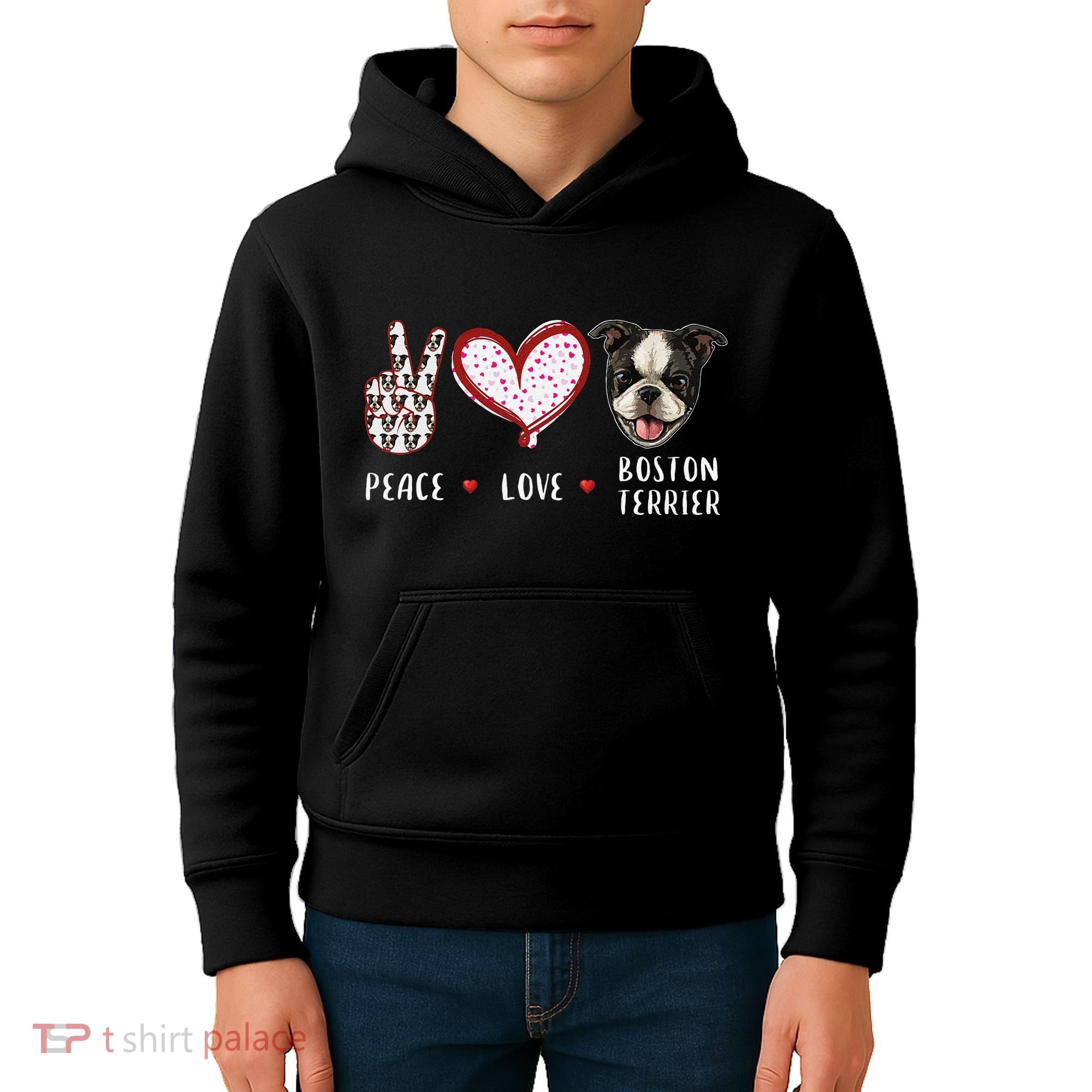 Peace Love Boston Terrier Dog Gifts Kids Hoodie
