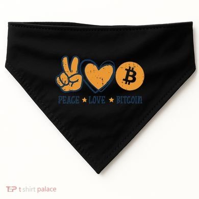 Peace Love Bitcoin Crypto Cryptocurrency Hippie USA-Made Doggie Bandana