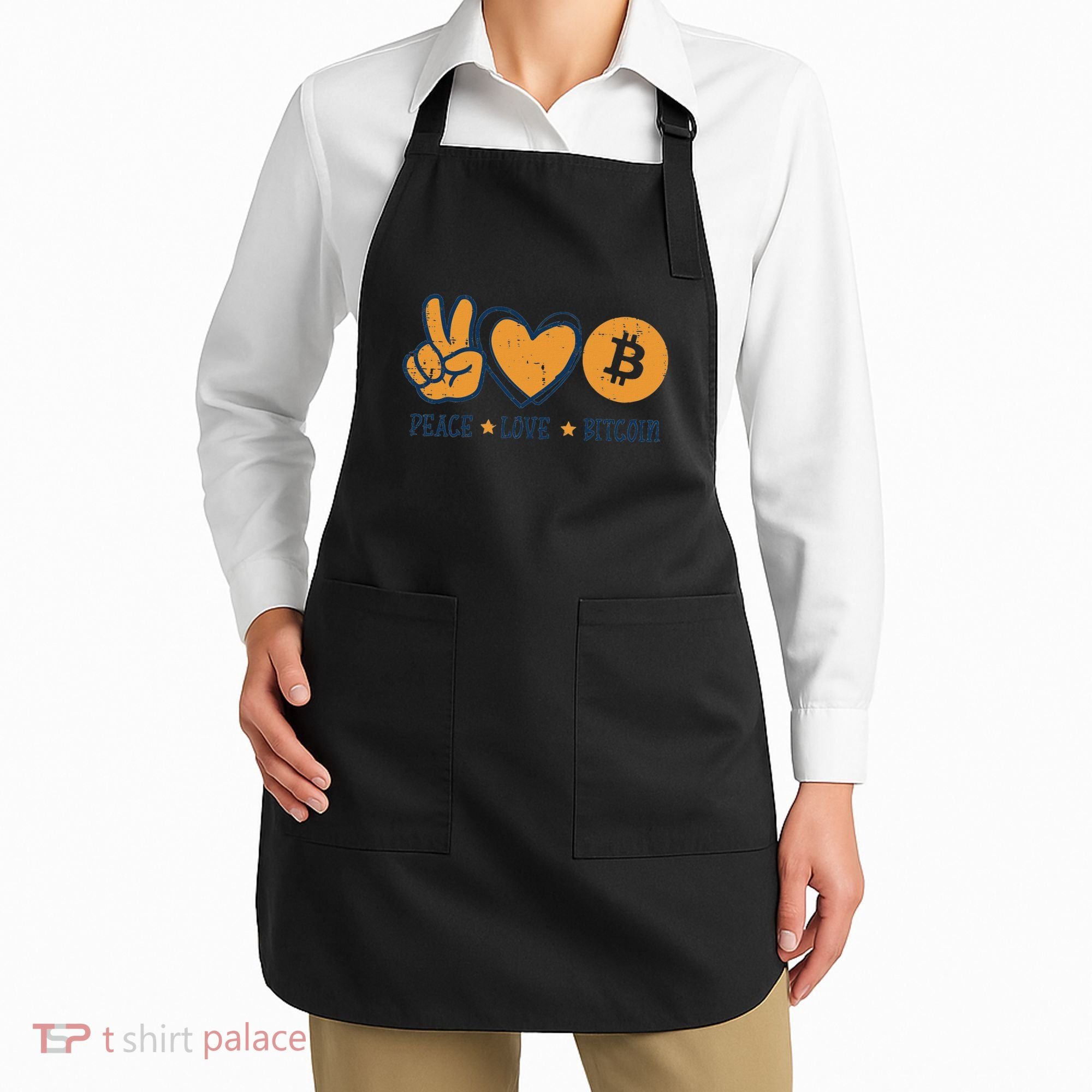 Peace Love Bitcoin Crypto Cryptocurrency Hippie Apron