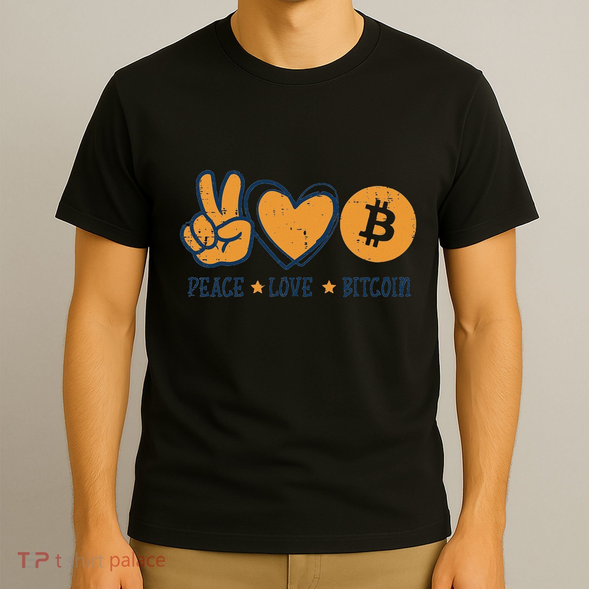Peace Love Bitcoin Crypto Cryptocurrency Hippie T-Shirt
