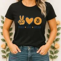 Peace Love Bitcoin Crypto Cryptocurrency Hippie Women's T-Shirt thumb 2