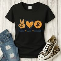 Peace Love Bitcoin Crypto Cryptocurrency Hippie Women's T-Shirt thumb 3
