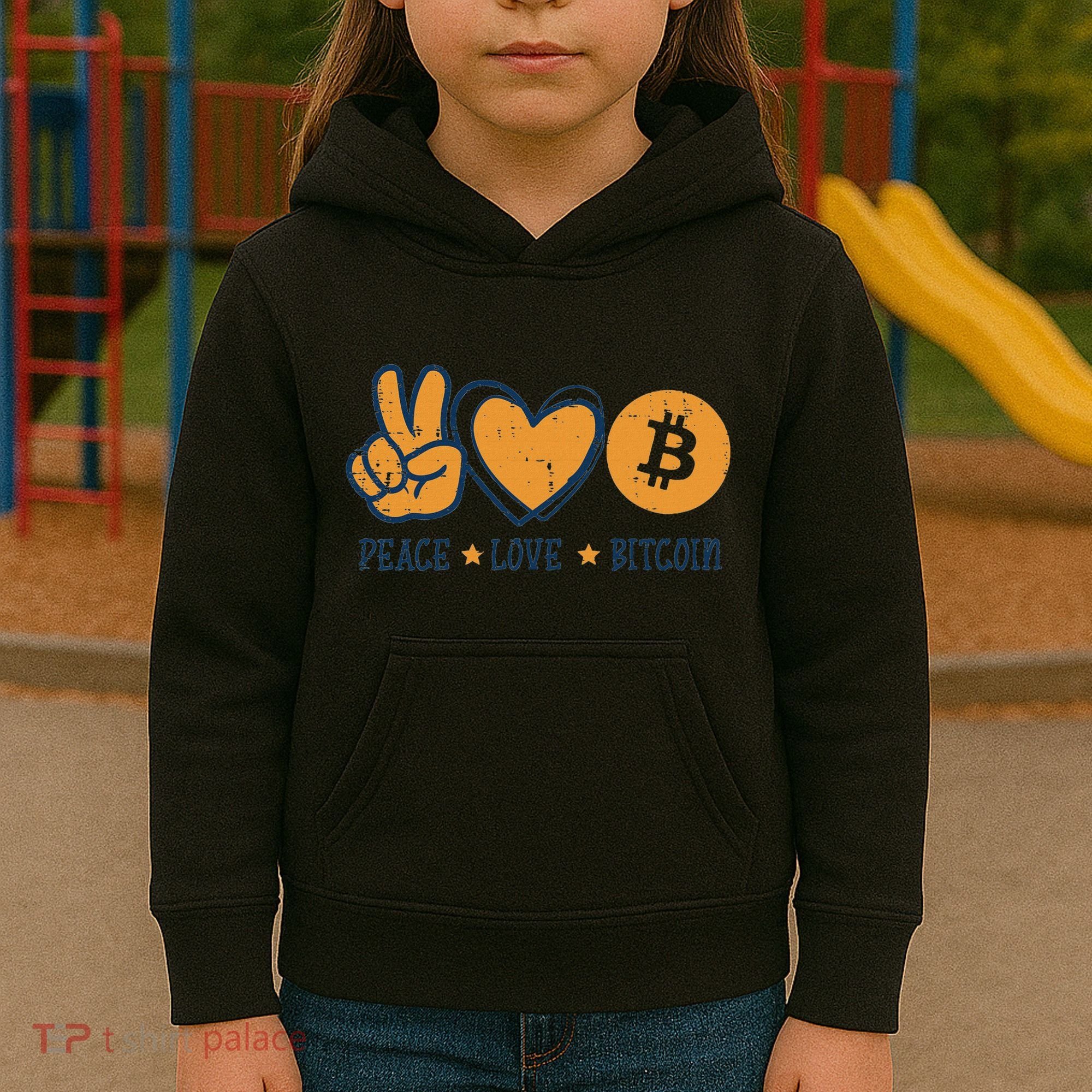 Peace Love Bitcoin Crypto Cryptocurrency Hippie Kids Hoodie