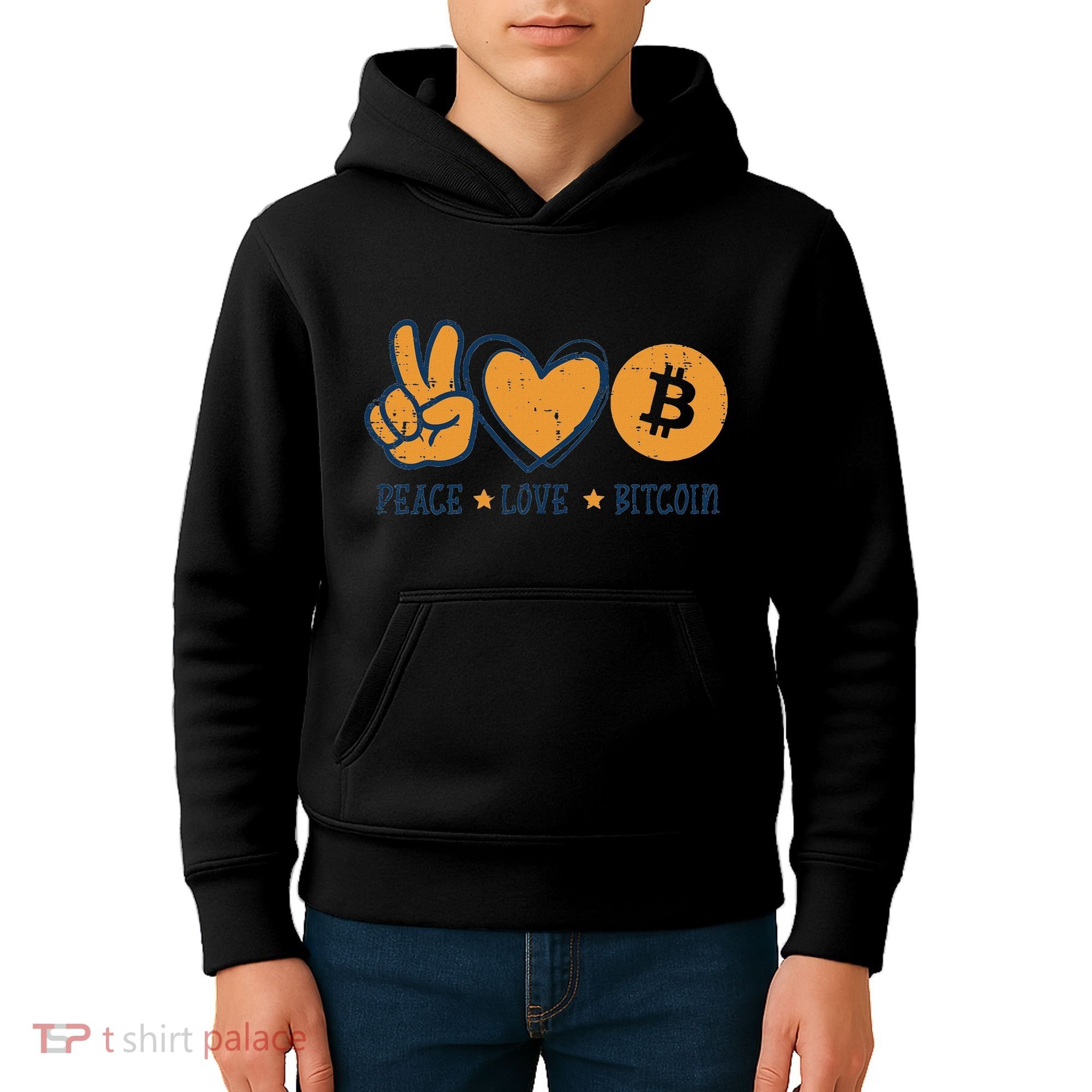 Peace Love Bitcoin Crypto Cryptocurrency Hippie Kids Hoodie