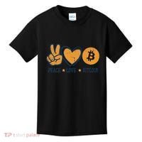 Peace Love Bitcoin Crypto Cryptocurrency Hippie Kids T-Shirt thumb 0