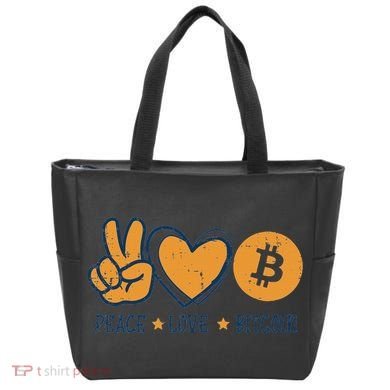 Peace Love Bitcoin Crypto Cryptocurrency Hippie Tote Bag