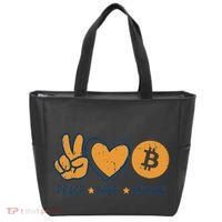 Peace Love Bitcoin Crypto Cryptocurrency Hippie Tote Bag thumb 0