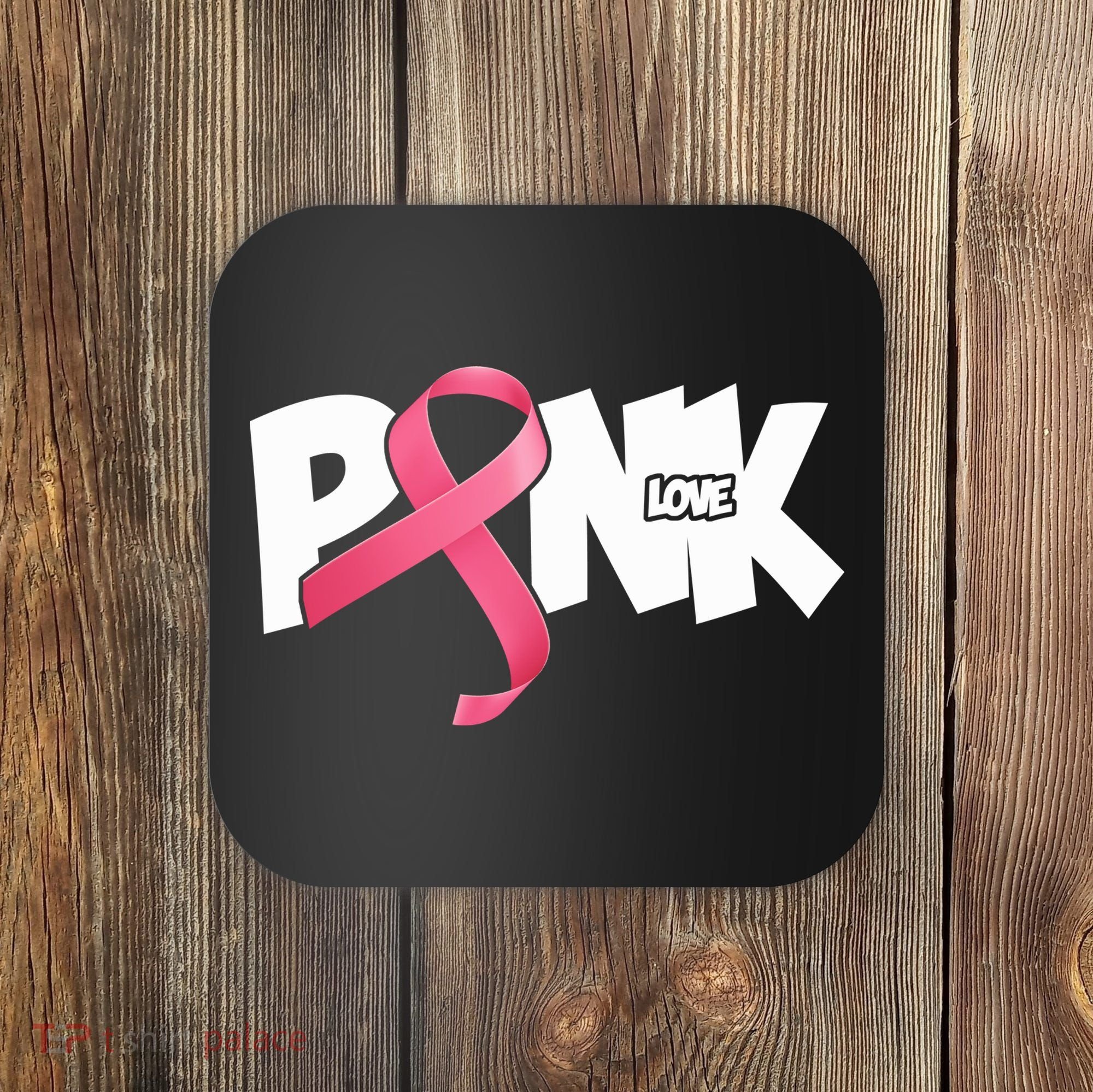 Pink Love Breast Cancer Ribbon Coaster
