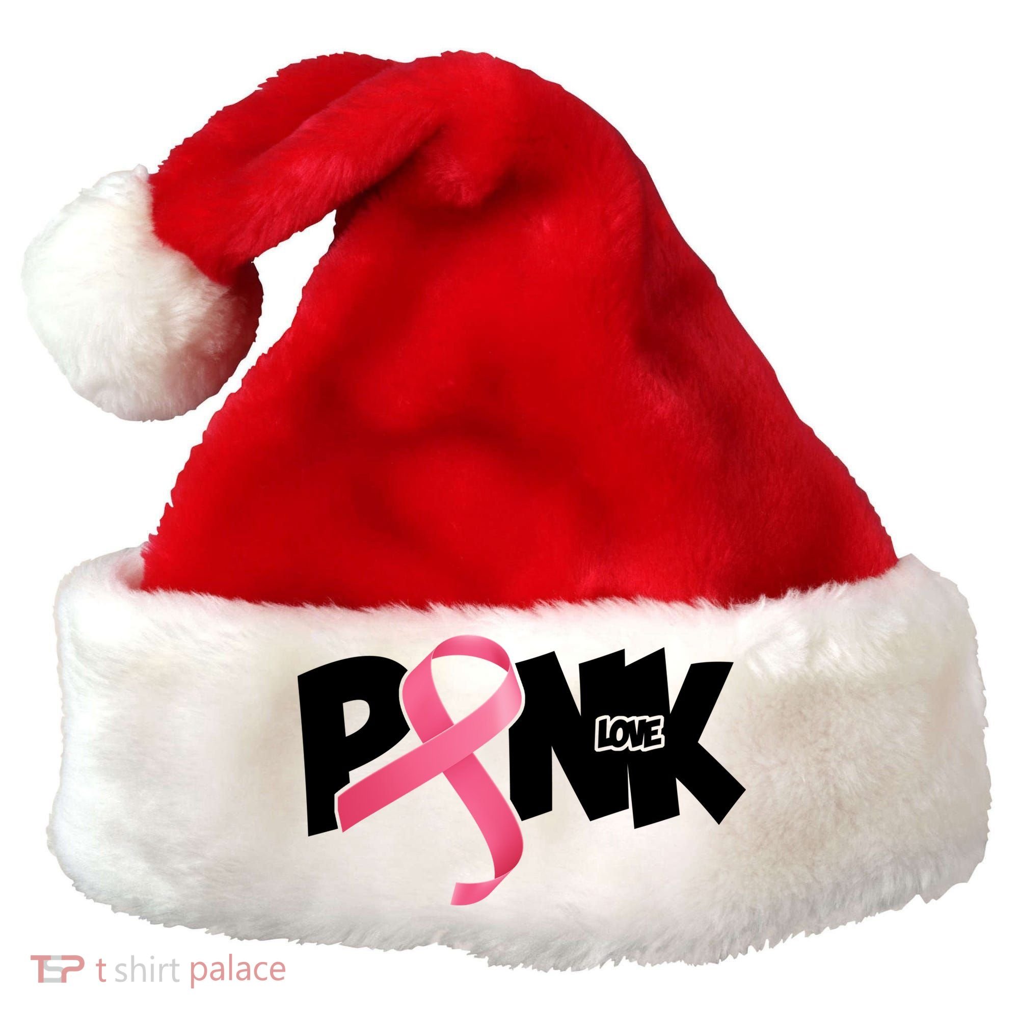 Pink Love Breast Cancer Ribbon Santa Hat