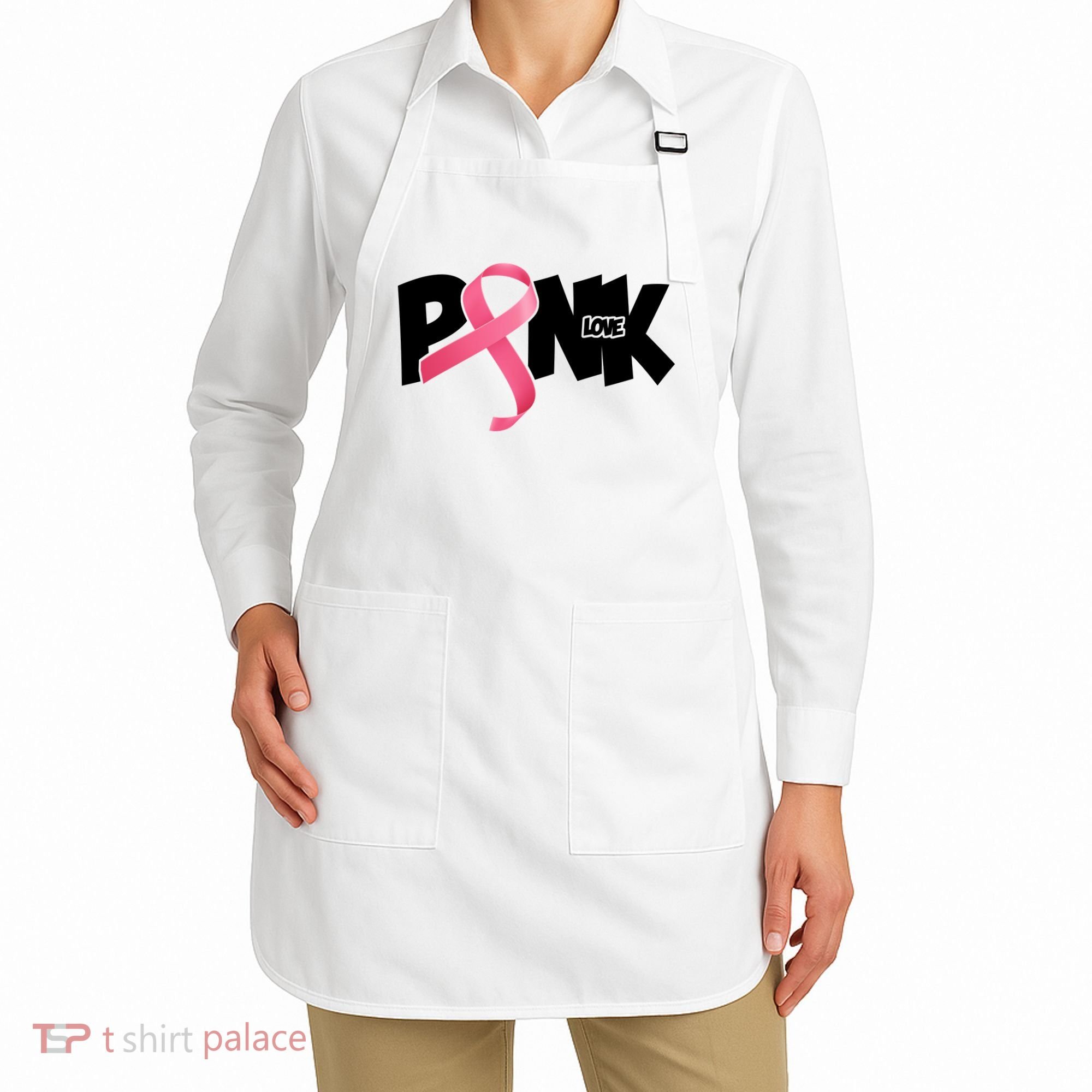 Pink Love Breast Cancer Ribbon Apron