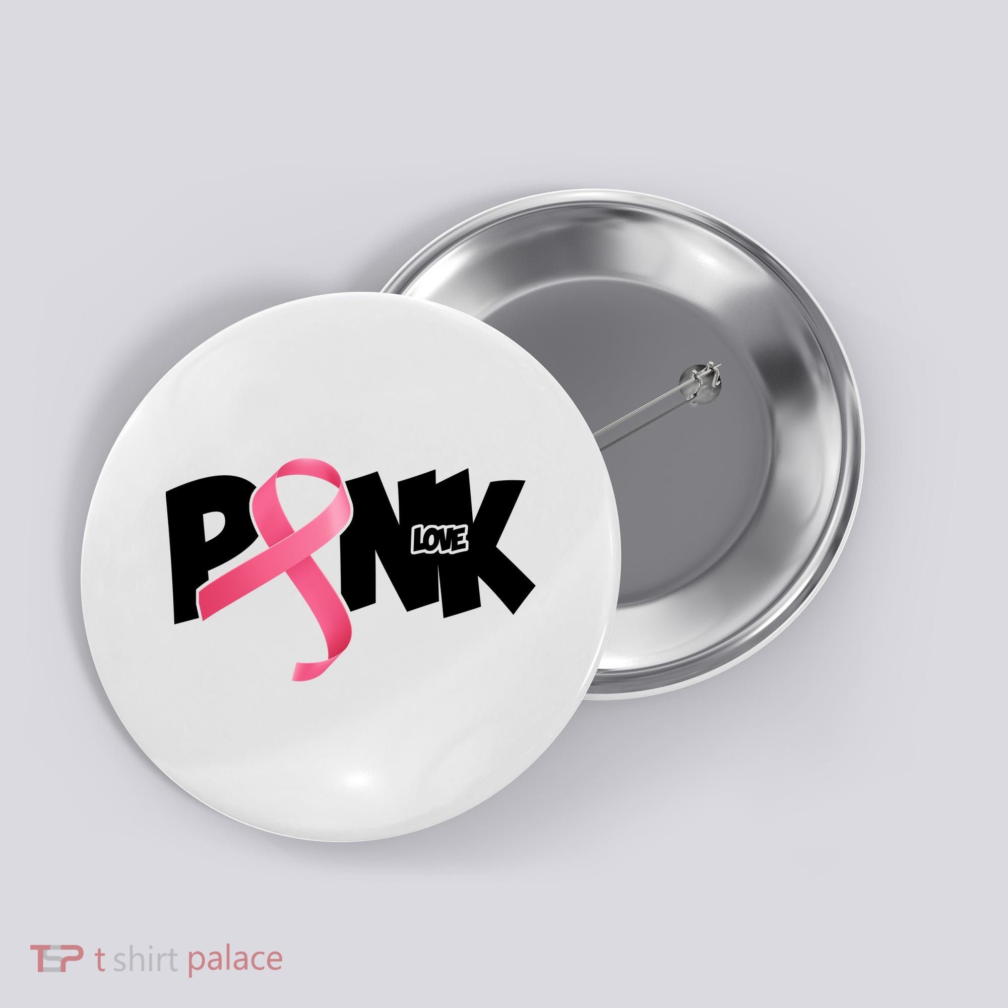 Pink Love Breast Cancer Ribbon Button