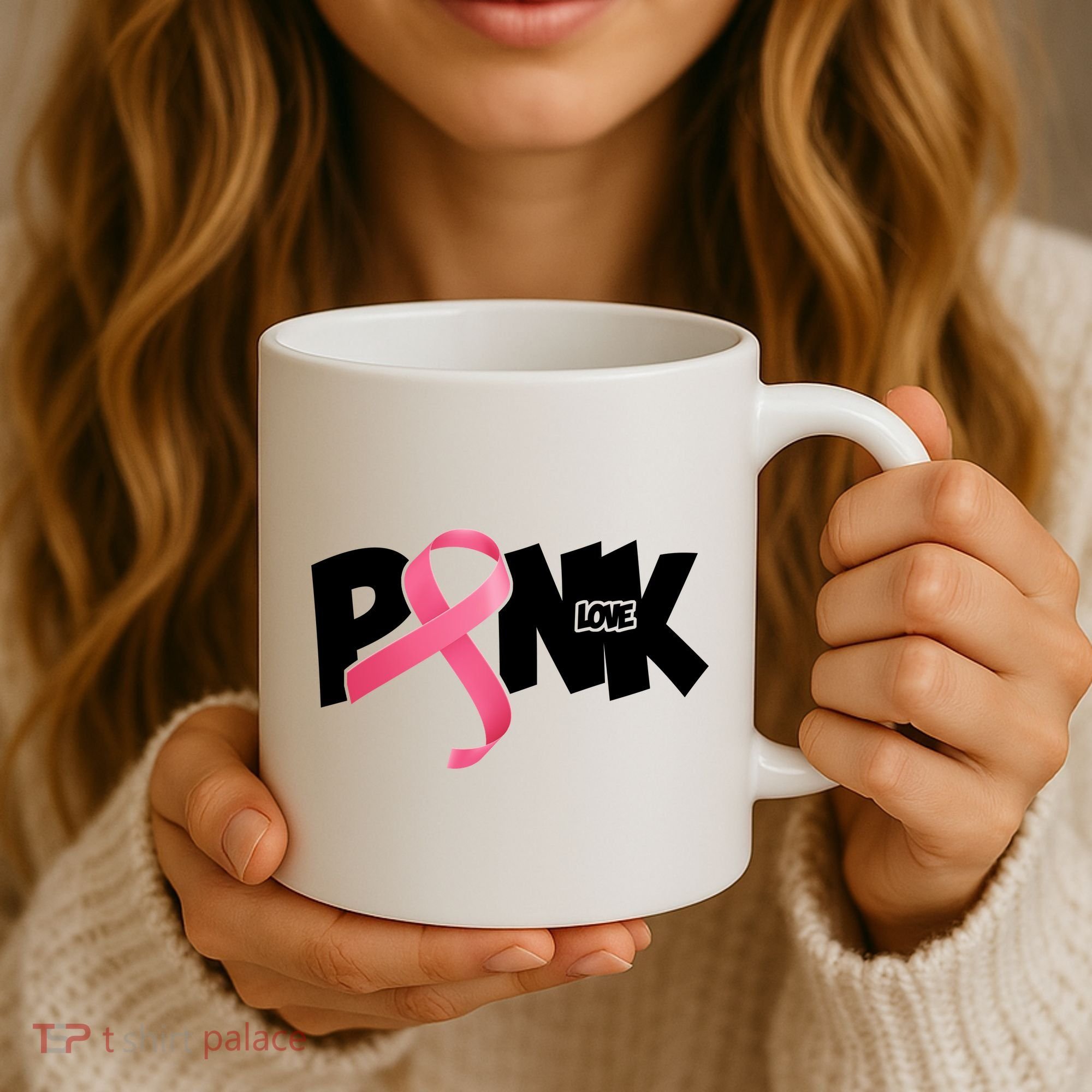 Pink Love Breast Cancer Ribbon Coffee Mug