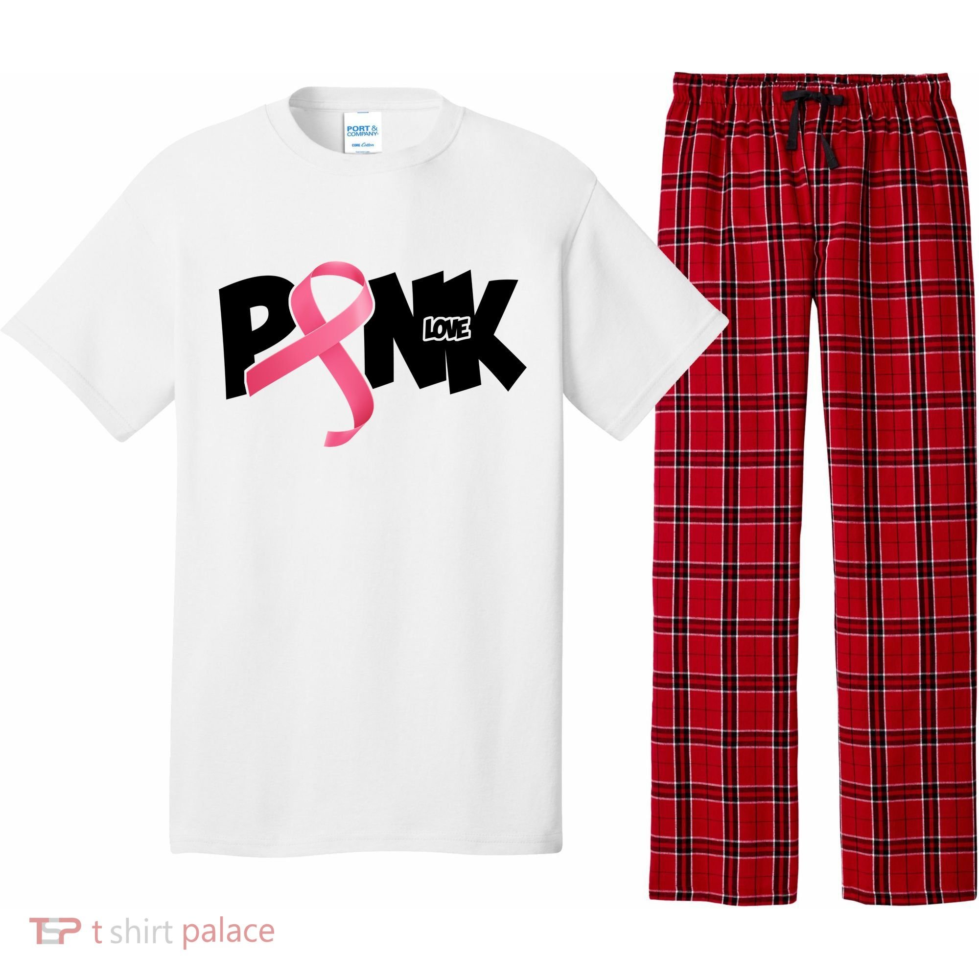 Pink Love Breast Cancer Ribbon Pajama Set