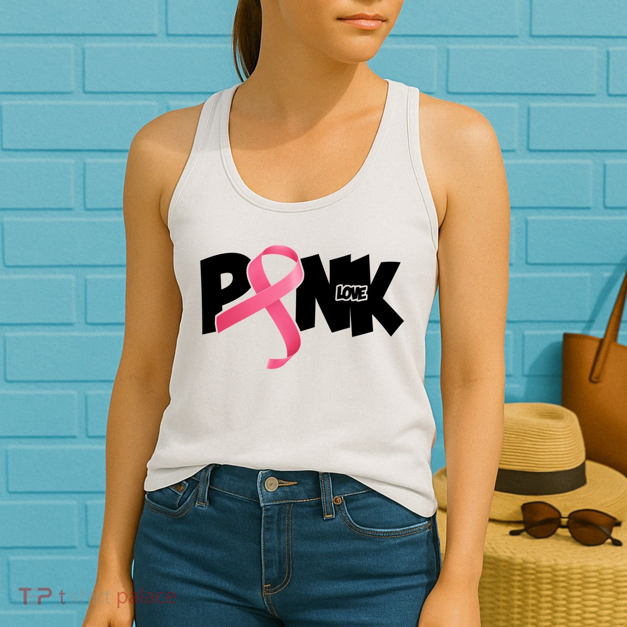 Pink Love Breast Cancer Ribbon Women's Tank Top