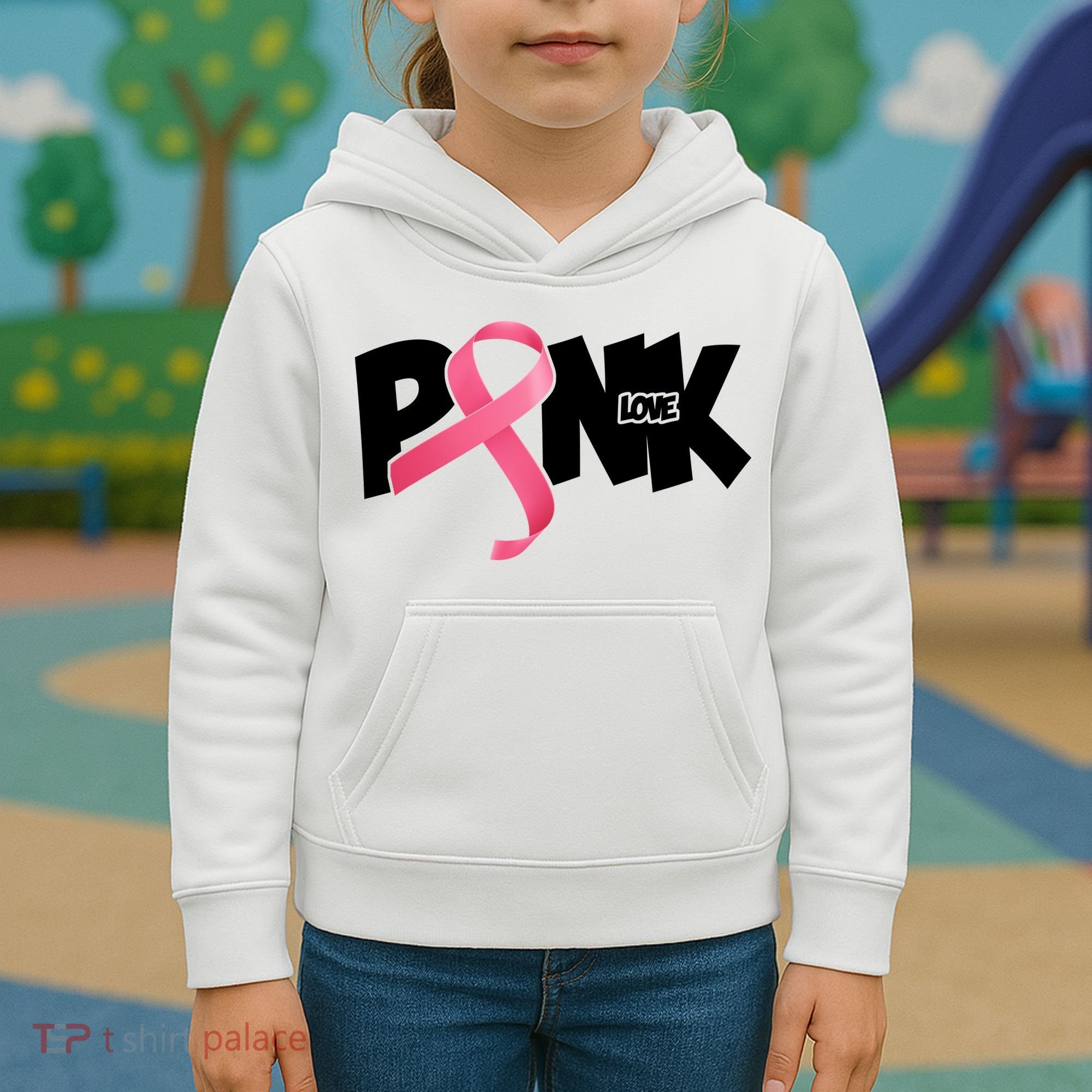 Pink Love Breast Cancer Ribbon Kids Hoodie