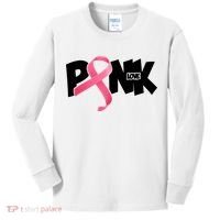 Pink Love Breast Cancer Ribbon Kids Long Sleeve Shirt thumb 0