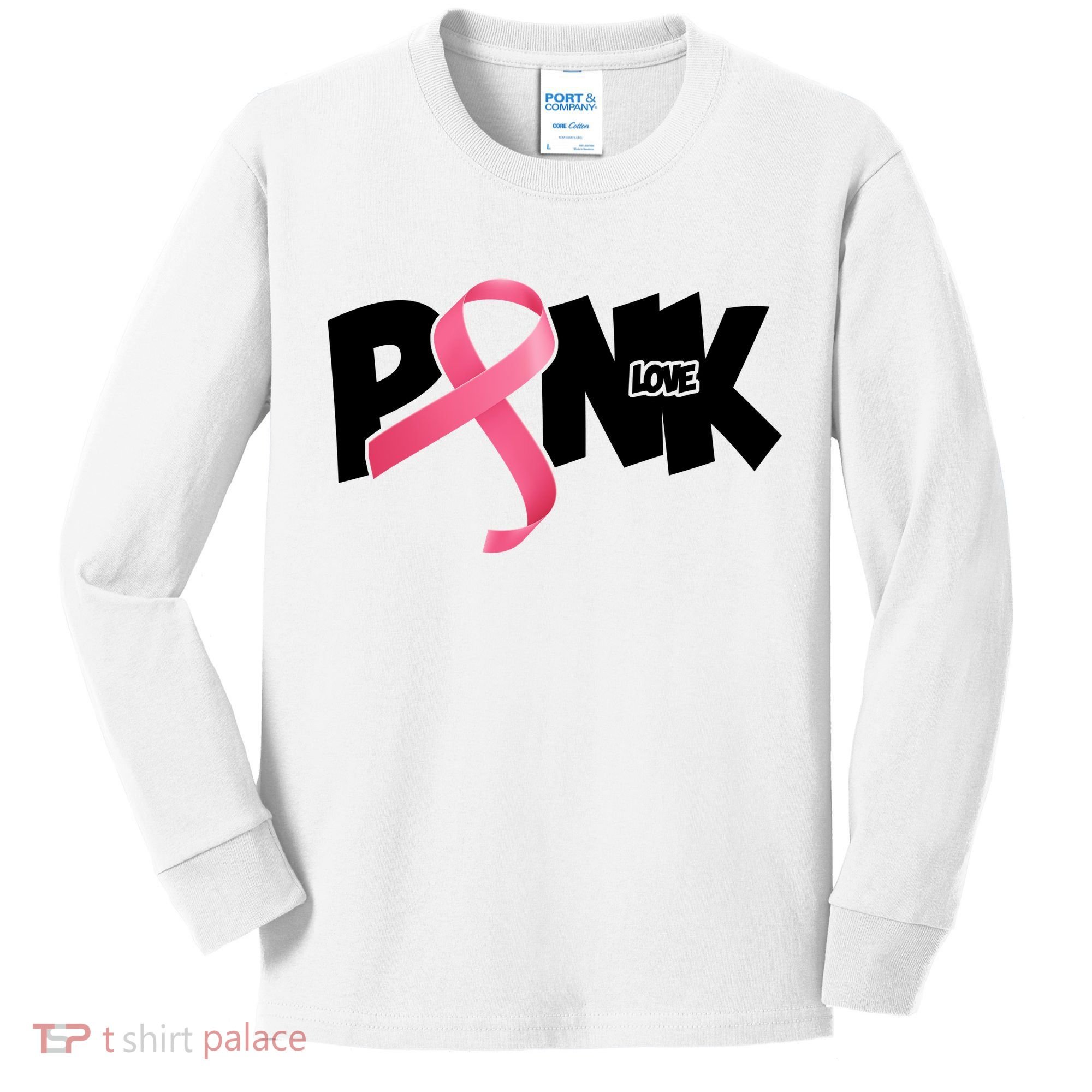 Pink Love Breast Cancer Ribbon Kids Long Sleeve Shirt