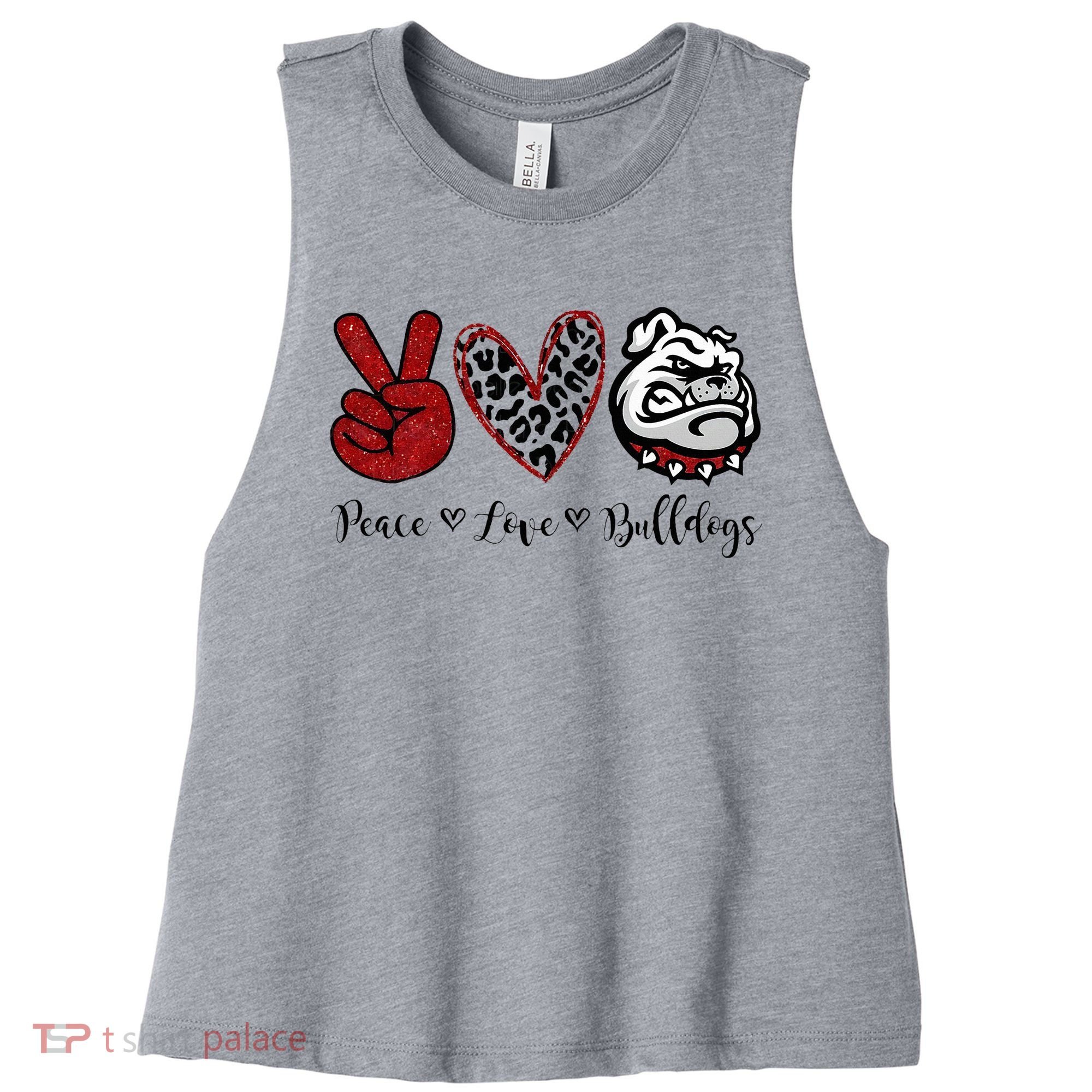 Peace Love Bulldogs Women's Racerback Cropped Tank